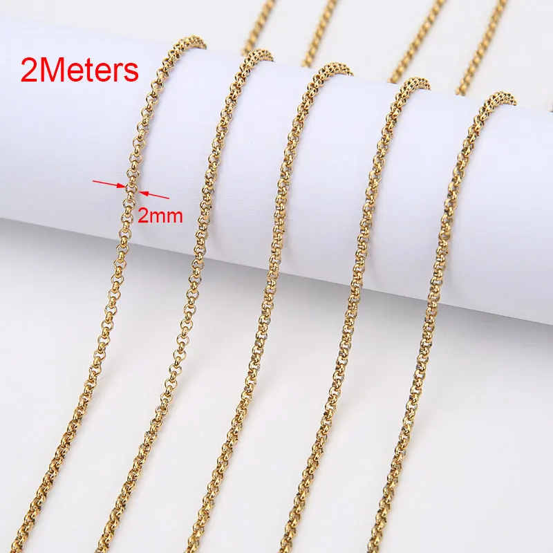 2/5meters Stainless Steel Rolo Link Chains Bulk Diameter 2mm Necklace Chains Lot for Diy Bracelet Supplies Jewelry Accesories