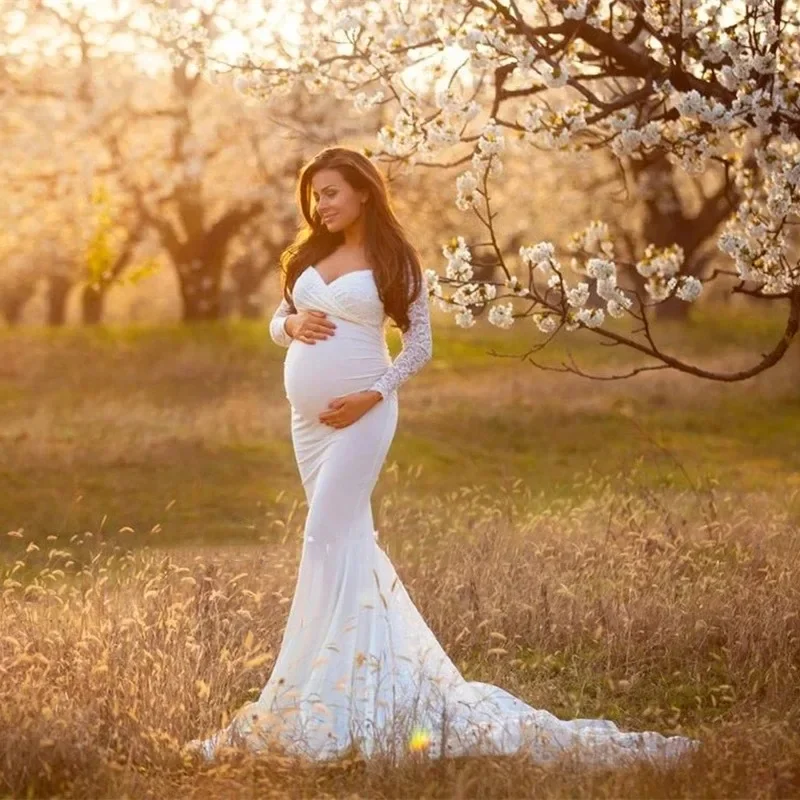 

Maternity Dress White Black Maternity Lace Dress Pregnant Photography Prop Pregnancy Maternity Photo Shoot Long Dress Nightdress