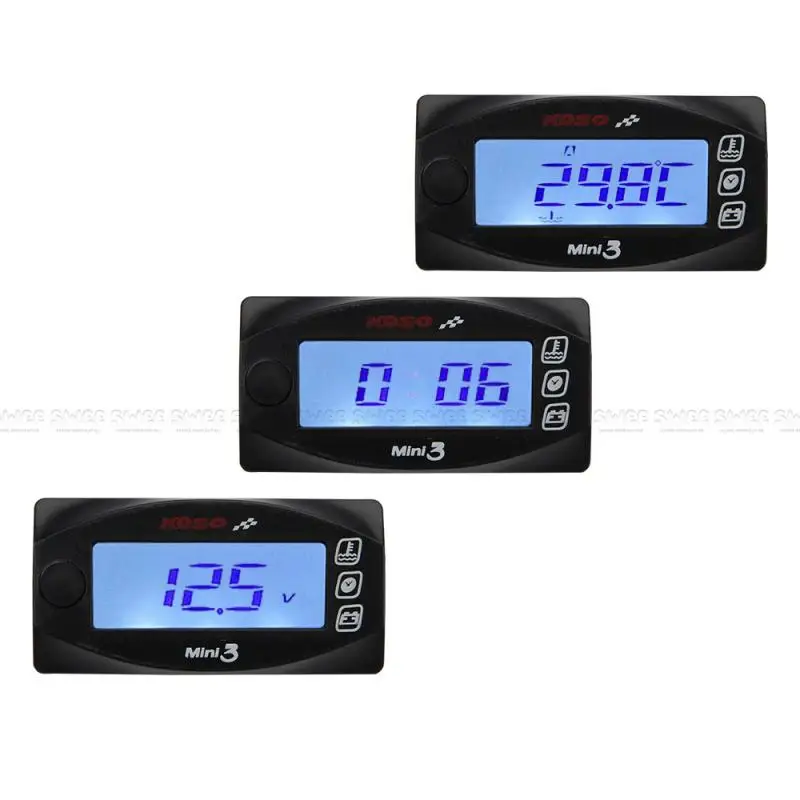 KOSO 3in1 Instrument Water Temperature Gauge Voltmeter Panel Meter Time Display Suitable For Motorcycle Accessories Modification