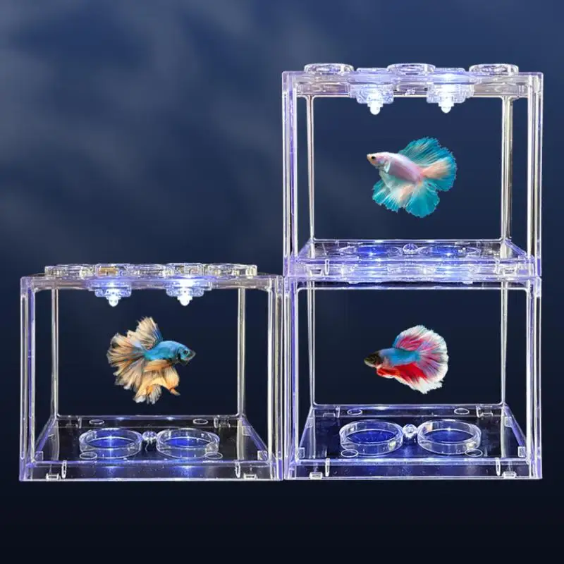 New.Aquarium Mini Acrylic Fish Tank Reptile Pet Box Stackable Aquarium Cylinder Landscape Seaweed For Home Office Decoration