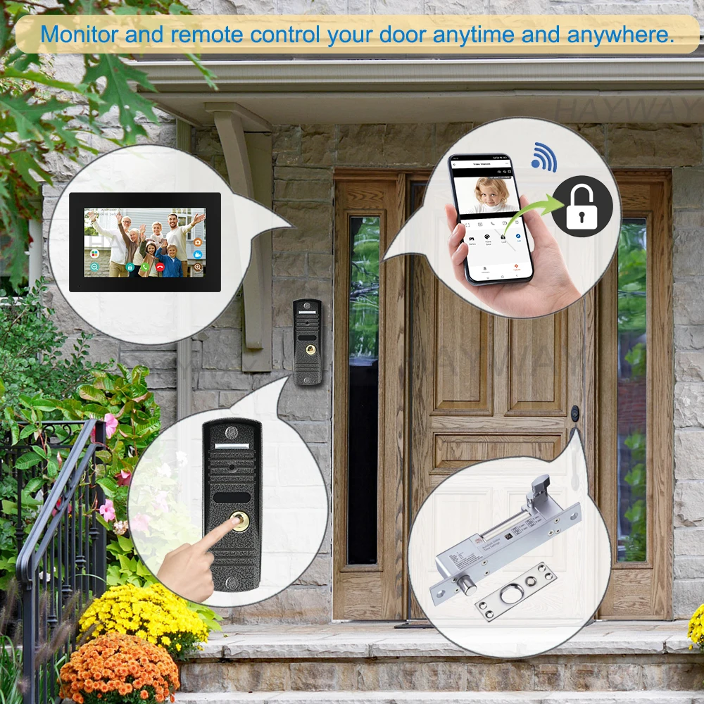 Tuya 7 Inche IPS Touch Screen Smart Home Video Intercom System WiFi Door Entry Phone Access with 1080P 110° FHD Doorbell Camera