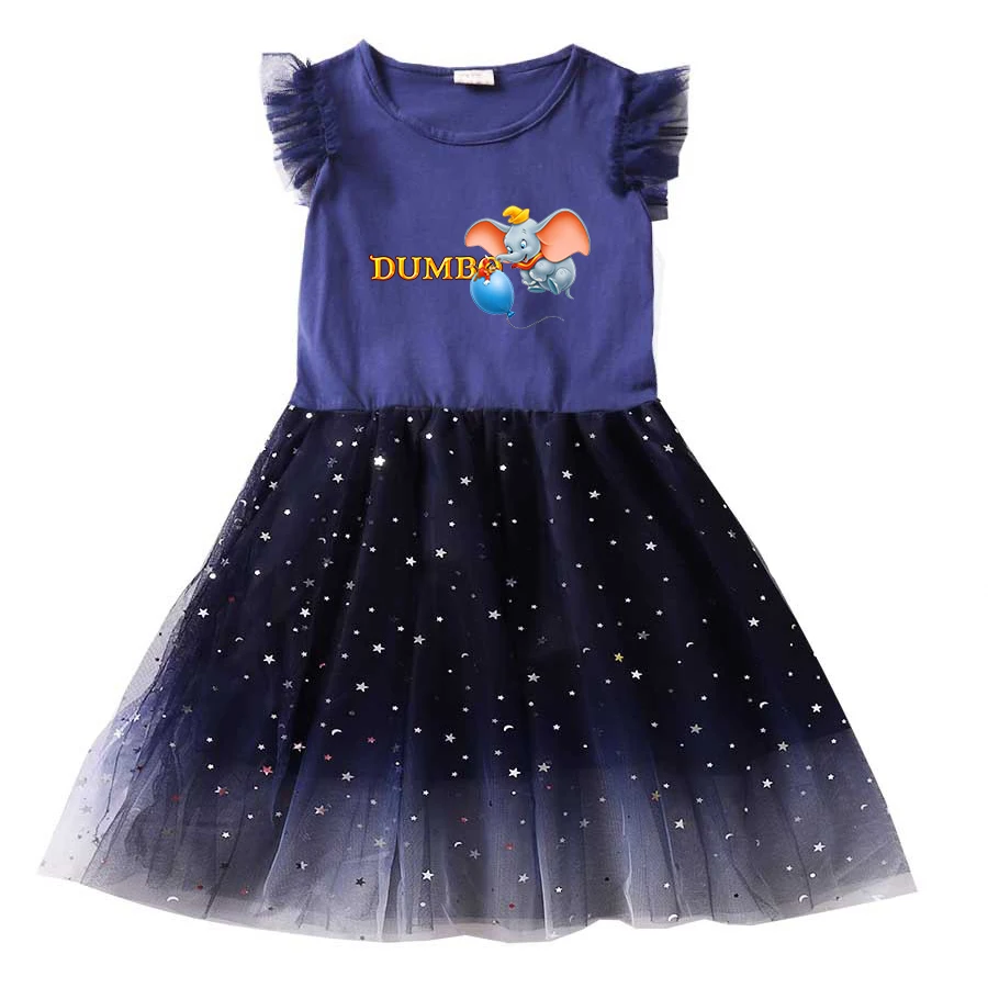 Dumbo Summer Kids Dresses for Girls Kids Cartoon Short Sleeve Princess Dress Children's Prom Mesh Dresses