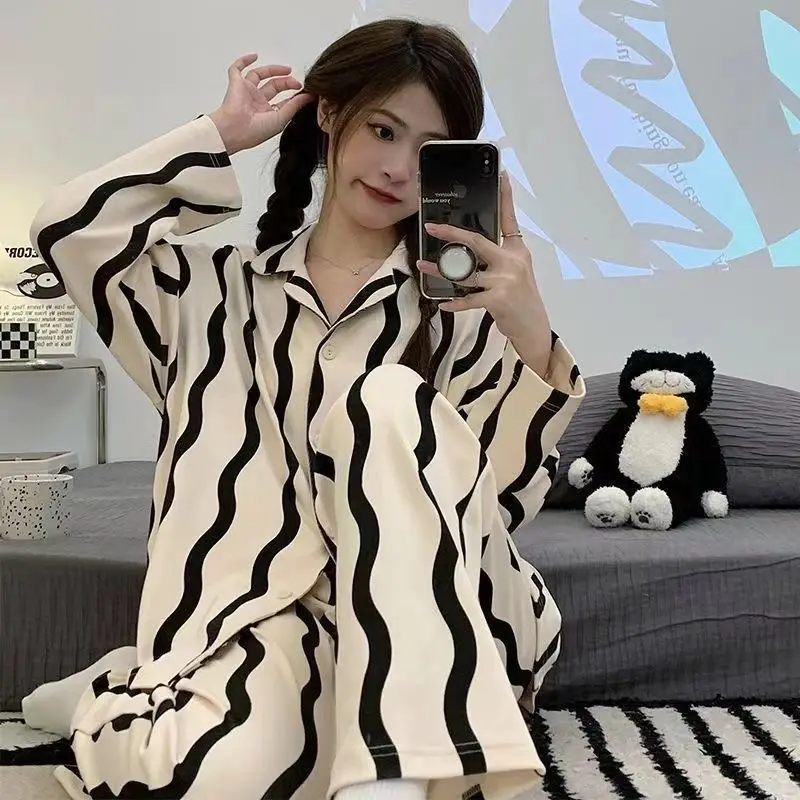 Pyjama setzt Frauen Langarm Spitze Patchwork quadratischen Kragen solide süße Mädchen koreanische Mode Frühling geraffte Rüschen Kawaii nach Hause