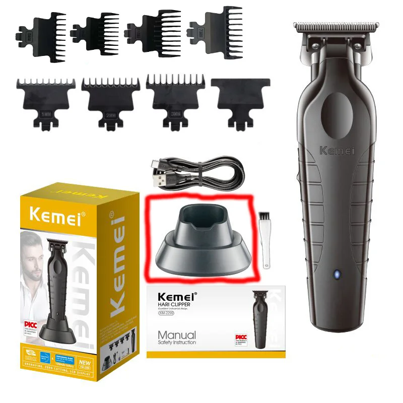 

Kemei 2299 Barber Cordless Hair Clipper Rechargeable Finish Hair Cutting Machine with Charging Stand Zero Gapped Hair Trimmer