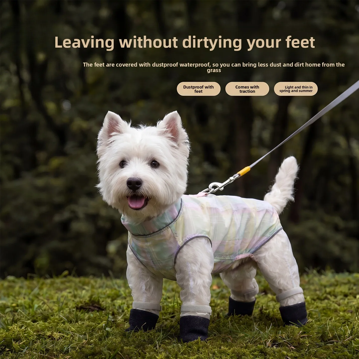 Dog Dust Pants Plaid Traction Spring and Summer Four Feet All-Inclusive With Feet Out Anti-Dirty Waterproof Smock Pet Clothes