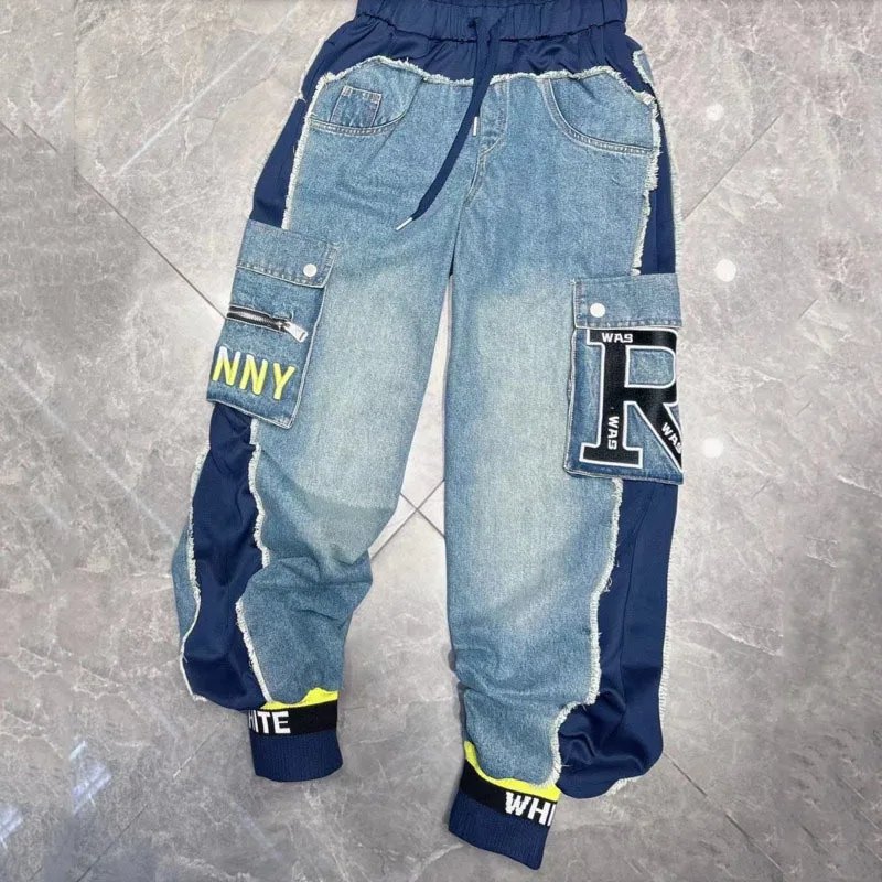 ANJY Autunno Nuove Donne Alla Moda Jeans Patchwork Denim Tasche di Colore a Contrasto Streetwear Elegante Elegante Y2K Chic Pantaloni Casual A9990