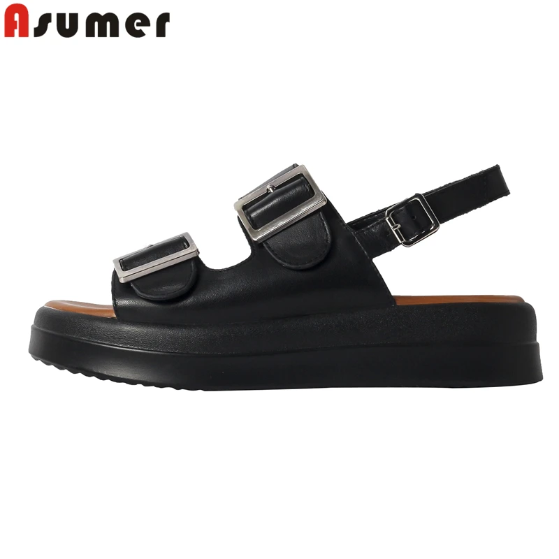 ASUMER 2023 New Genuine Leather Shoes Summer Women Sandals Buckle Platform Shoes Ladies Casual Fashion Shoes