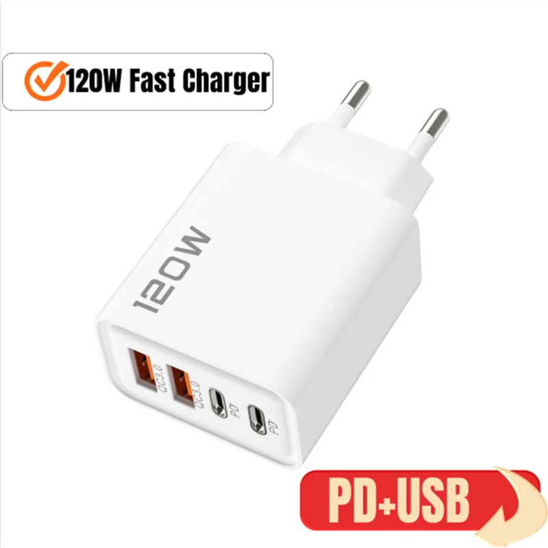 جودة 120 واط 4 USB شاحن سريع الاتحاد الأوروبي الولايات المتحدة المملكة المتحدة التوصيل الجدار مهايئ شاحن الطاقة 3.0 شحن سريع لشاومي آيفون Oneplus هواوي الهاتف #1
