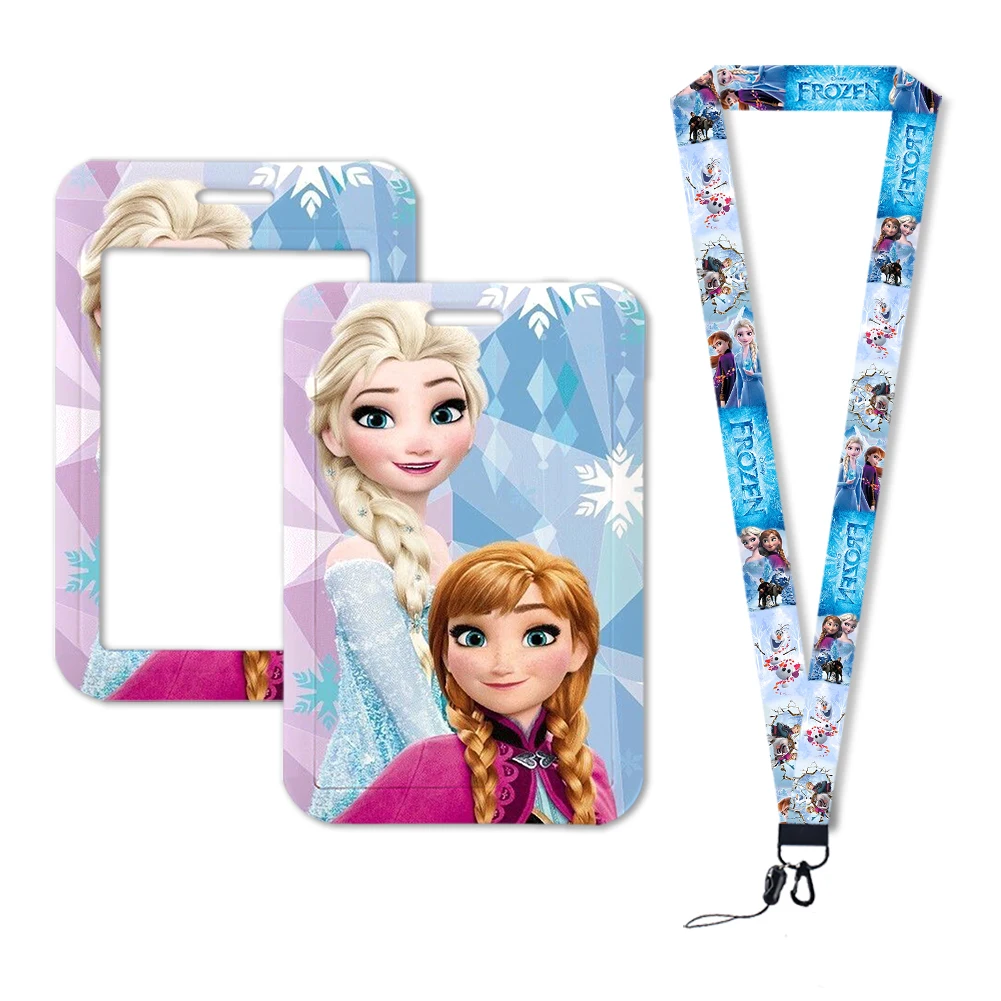 W Princess Cartoon Card Holder Frozen 2 Elsa Anna Princess Anime figure Kids Lanyard ID Card Holder Cover portachiavi con ciondolo