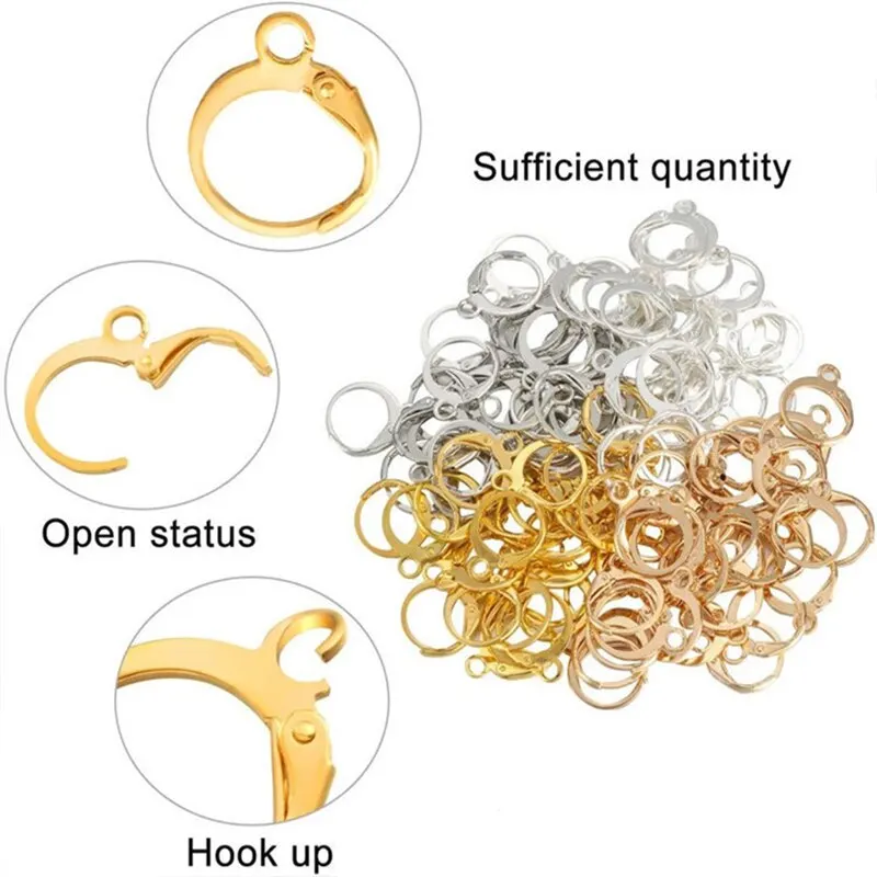 50pcs Hypoallergenic Earring Hooks Brass Lever Back Earring Round Hook Ear Wire with Open Loop for Earring Design Jewelry Making