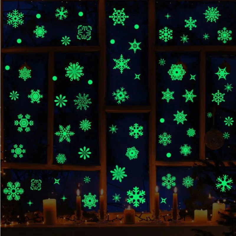 Christmas Luminous Snowflakes Window Stickers Glow in The Dark Snowflakes Clings Decal for Winter Xmas New Year Party Supplies