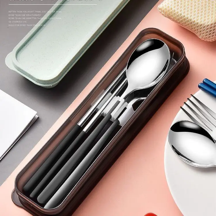 Nezha 2 ao bing colher de aço inoxidável dos desenhos animados pauzinhos garfo personalidade criativa anti-queda e antiderrapante conjunto de talheres presente