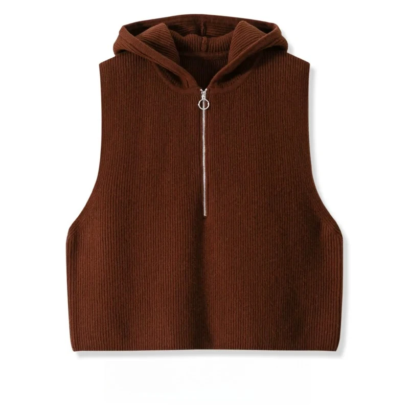

Pure cashmere zipper hooded vest female fashionable western style loose new winter outer needle knitting sweater vest