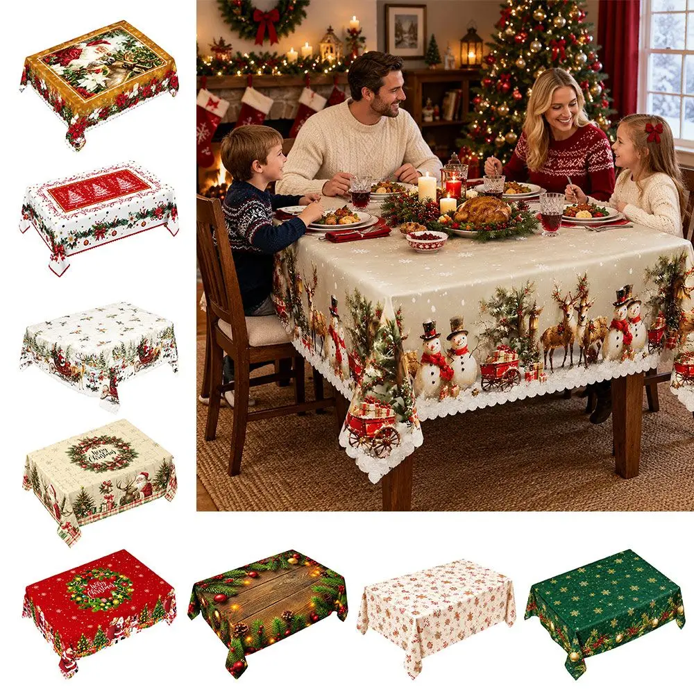 Polyester Christmas Tablecloth Santa Claus Print 90*150cm Holiday Table Decor Rectangle Christmas Table Cover Merry Christmas