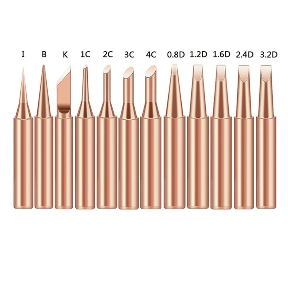 12Pcs 900M-T Pure Copper Soldering Iron Tip Lead-free Solder Tips Welding Head Soldering Tools For 936 Rework Station
