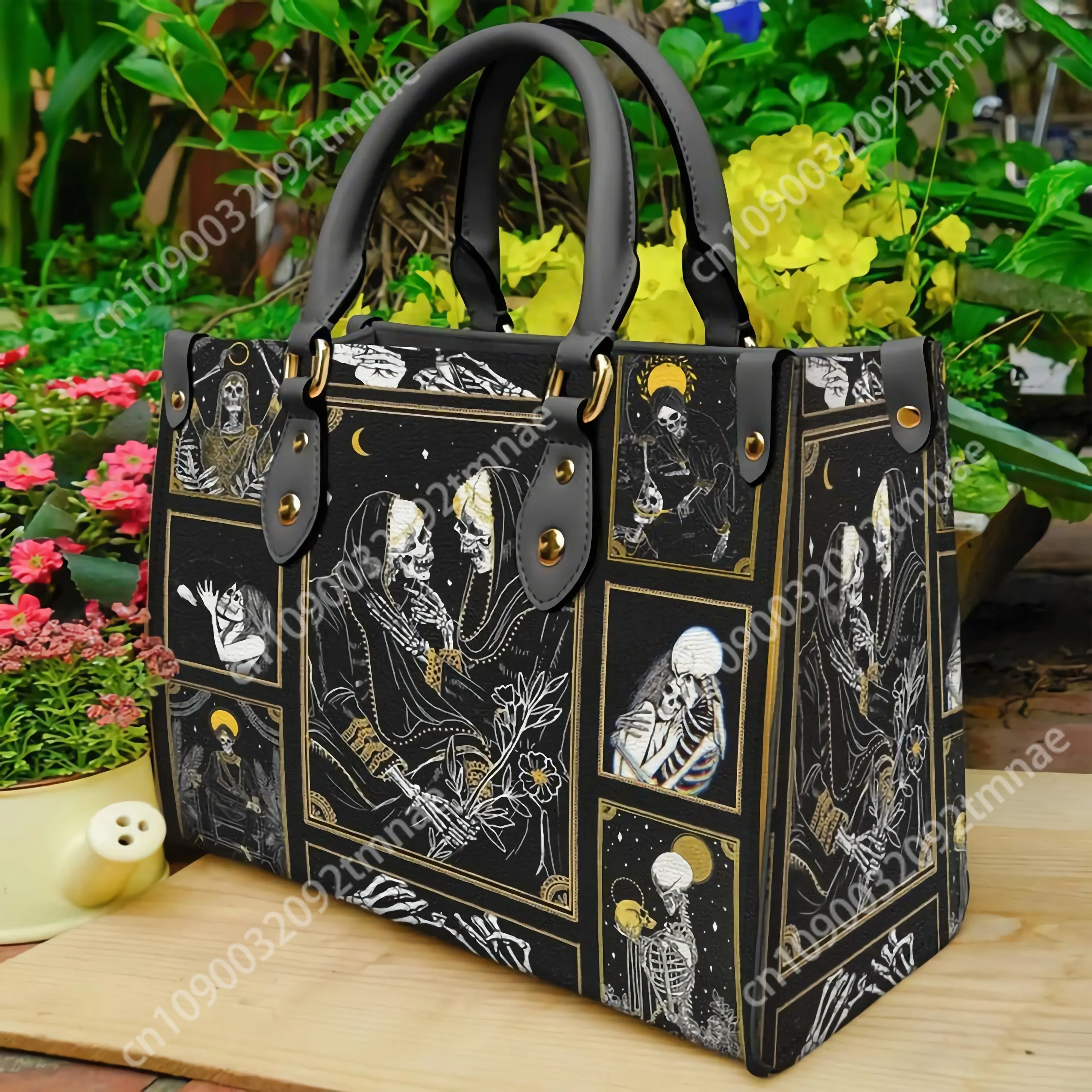 

The Lovers Skull Tarot Leather Bag Handbag For Women Large Shoulder Handbags With Long Strape High Custom Female Tote Bag