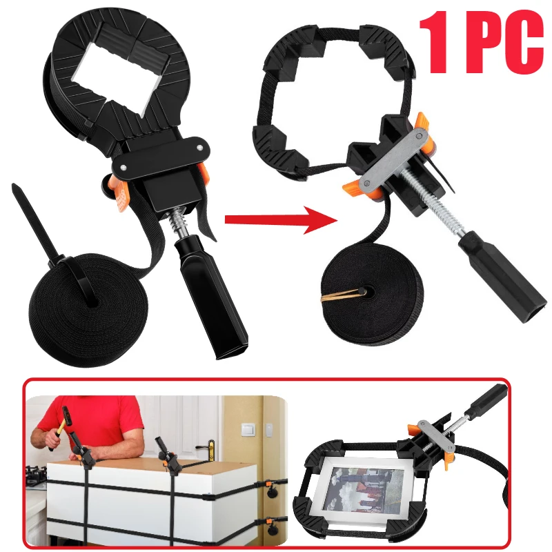 1Pc 13 FT Belt Band Strap Clamps with 4 Corner Claws for Woodworking Quick Release Adjustable Picture Frame Clamp Tool