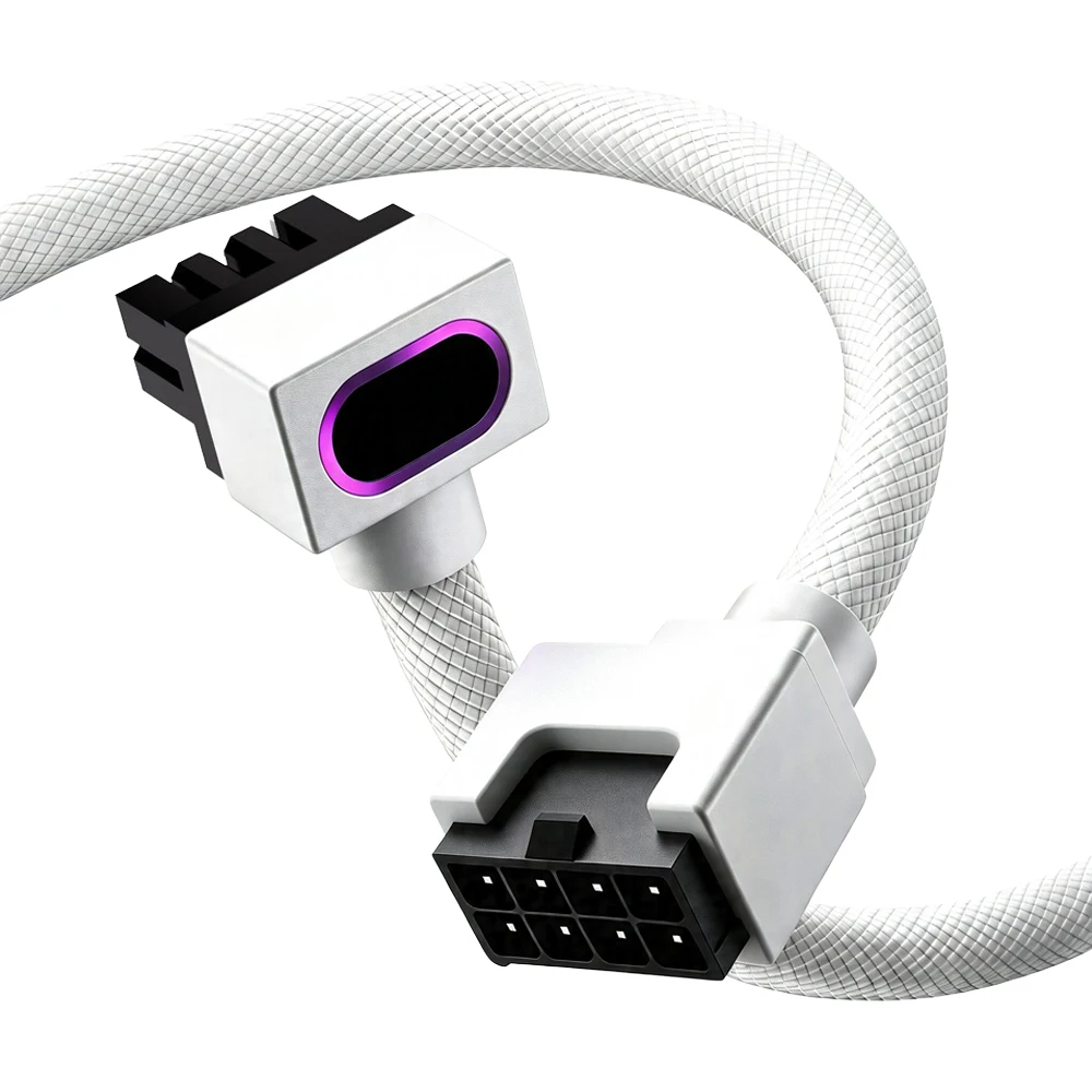 ARGB Sync 8Pin ATX/CPU PC Extension Cable 90Degree 8Pin GPU/PCIE/VGA Spools of Embossed Adapt Cable With ARGB Black White Color