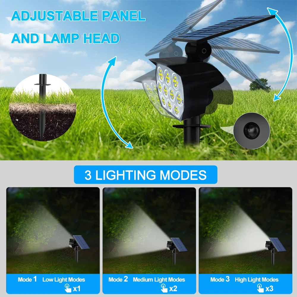 Solar Lights Outdoor Waterproof 50LED 3 Lighting Modes Solar Powered Garden Yard Spot Lights for Outdoor Landscape Decoration