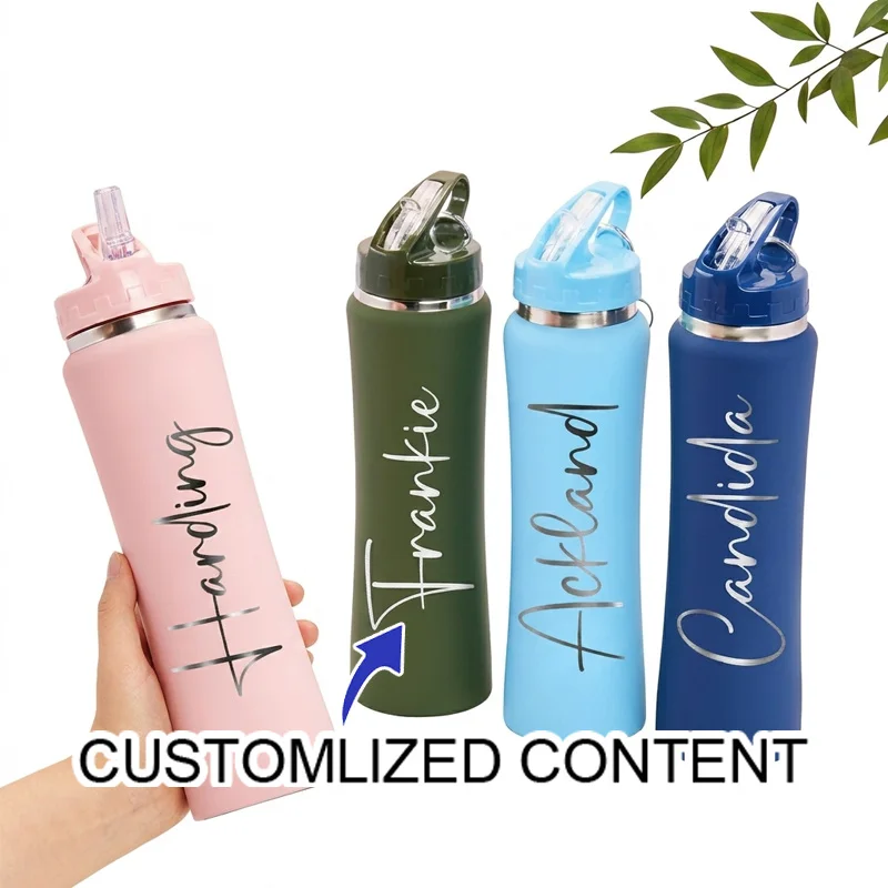 Custom Name Car Water Bottle, Double Wall Vacuum Insulated Stainless Steel Tumbler with Straw, Personalized Gift for Her.