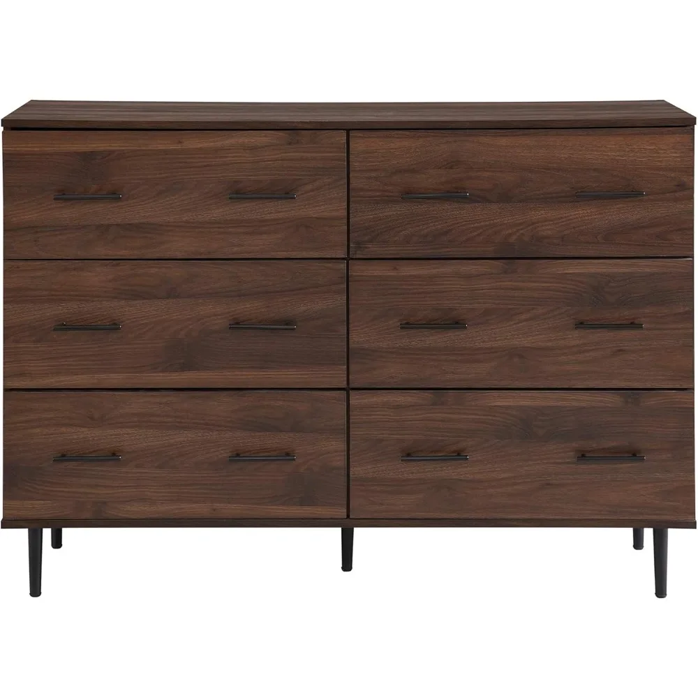 Modern 6 Drawer Storage Dresser, 52 Inch, This stylish dresser will class up your bedroom in no time Quick Assembly Dark Walnut