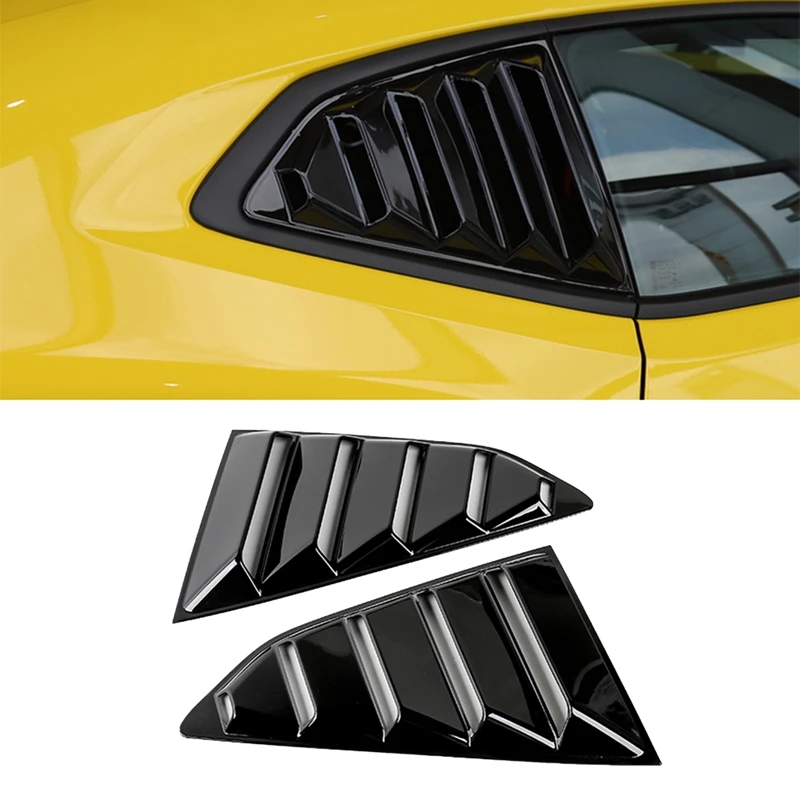 Glossy Black 1/4 Rear Side Vent Quarter Window Louver Shutter Cover Trim for 2016-2022 Chevy Camaro