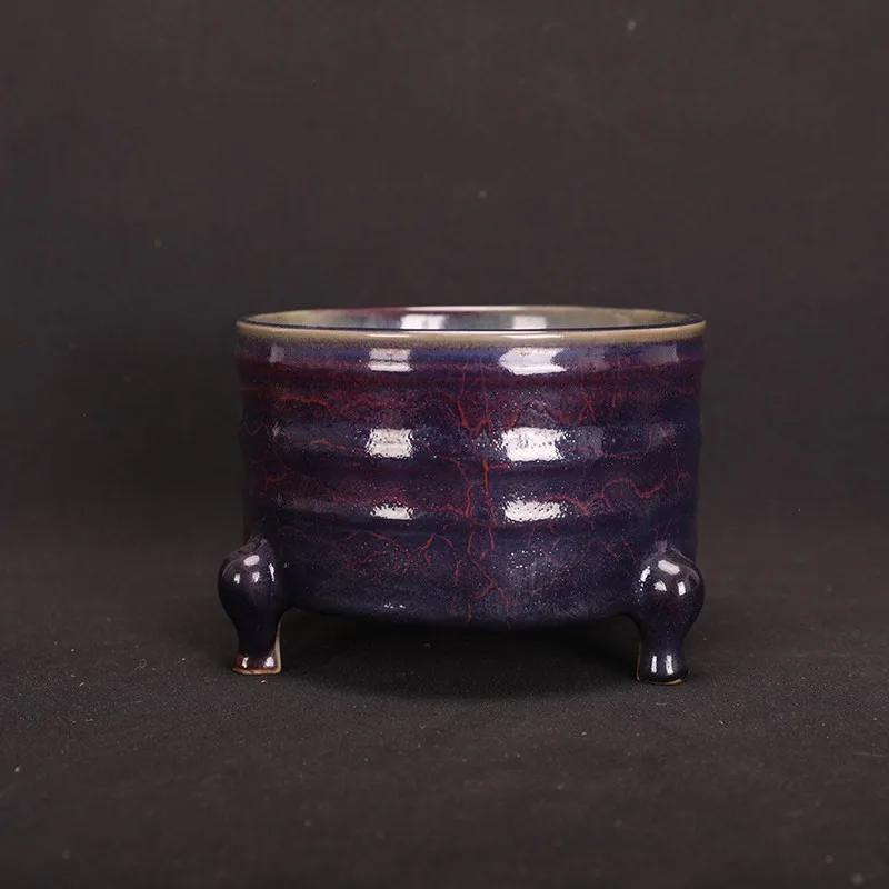 Chinese Purple Porcelain Censer Incense Burner Song Jun Kiln Tripod Design 7.0