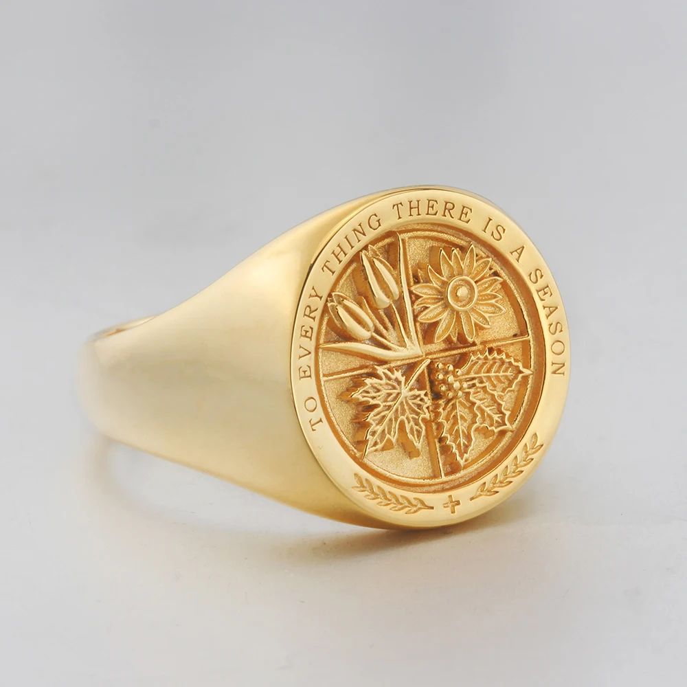 

Peace Prayer Holy Bible Ecclesiastes Tulips Sunflowers Maple Leaves Mistletoe Sterling Silver Ring