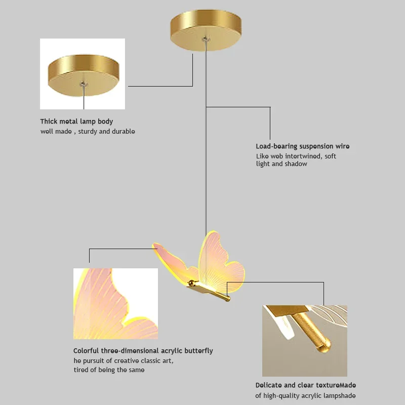 Lampu LED langit-langit dalam ruangan, lampu gantung kupu-kupu Led Nordic, lampu LED 90V-220V untuk ruang tamu, Kamar tidur, makan