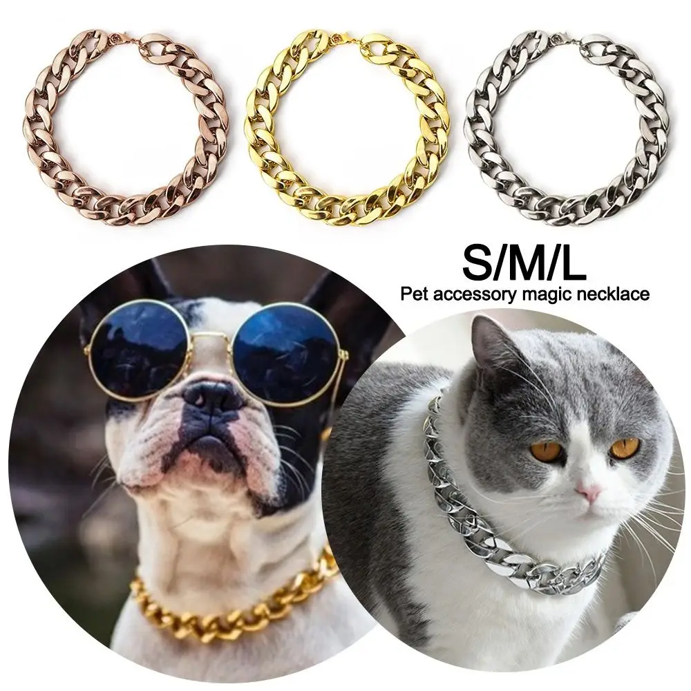 Portable Chain Collar Pet Necklace Cat Dog Gold Necklace Adjustable Chain Dog Collar Gold Collars Cat Dog