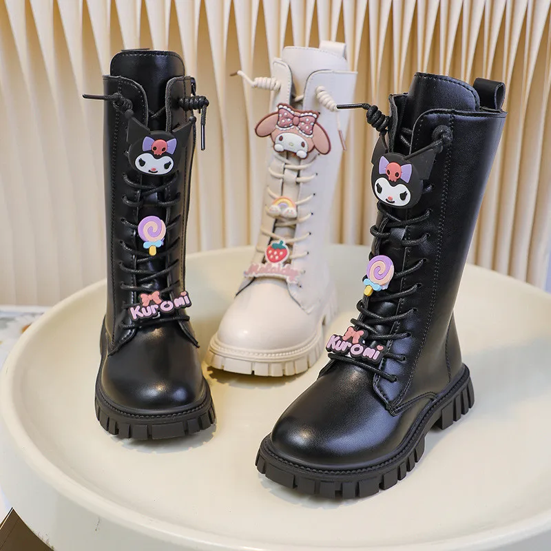 

Kids Princess Shoes Cute Kuromi Melody Children High Boots Soft Bottom 2025 Autumn Winter Kids Girls Long Boots Non-slip