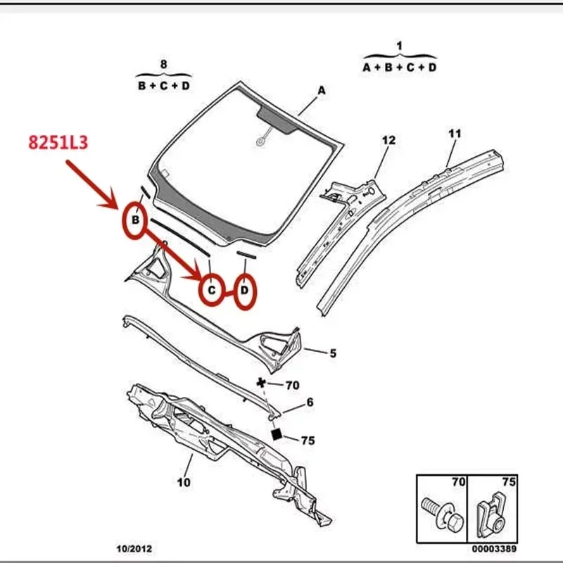 8251L3 For Peugeot 307 308 408 Citroen C4 Palla Windshield Lower Card Strip Front Window Rain Collecting Board Waterproof Seal