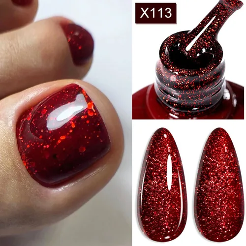 LILYCUTE 7ml rojo brillante brillo Gel esmalte de uñas semipermanente UV Gel suministros de uñas para manicura arte de uñas Base Top Coat Gel