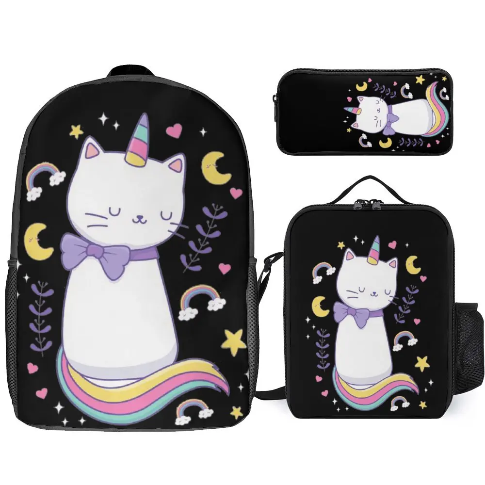 

3 in 1 Set 17 Inch Backpack Lunch Bag Pen Bag Divertidos De Cat Unicornio For Sale Lasting Funny Comfortable Summer Camps Toothp