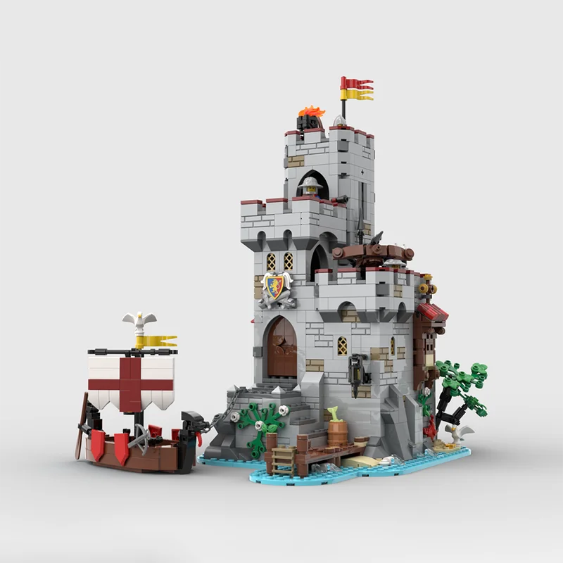 1321pcs MOC Architecture Medieval Seaside Market Tower Castle Model Building Blocks Children Toys Christmas Birthday Gift