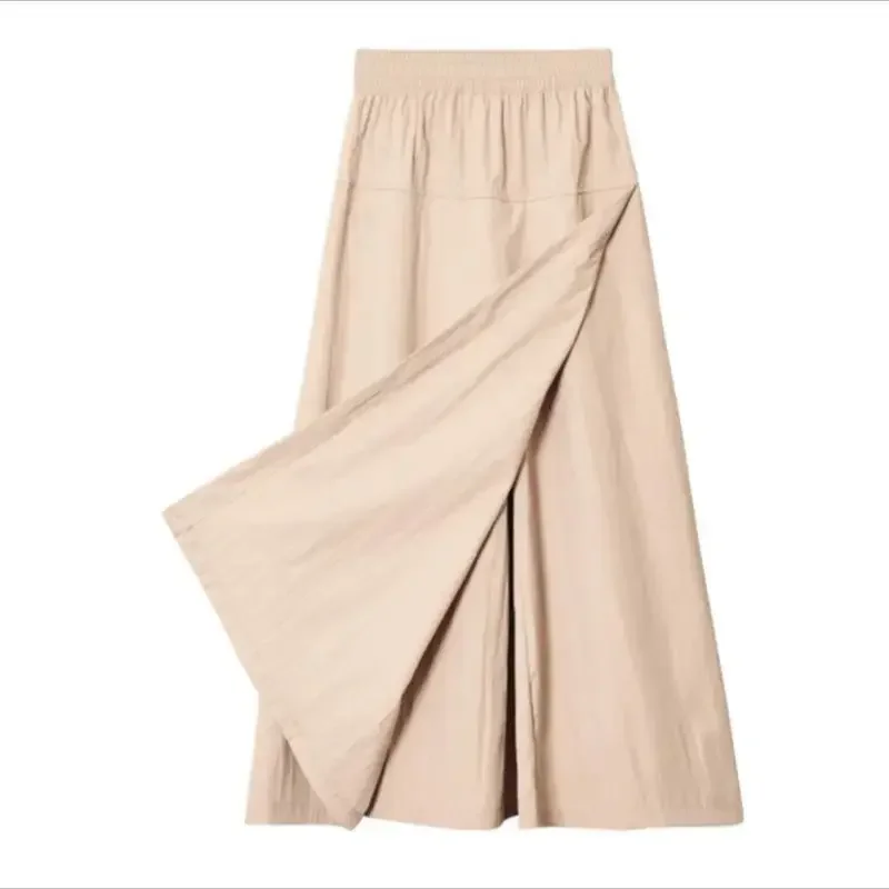 Pantskirt for Woman High Waist Wide Leg Pants Summer Gray Culottes Thin Loose Ice Silk Casual Overalls Semi Body Work Skirts