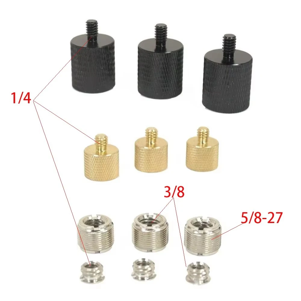 

5/8 + 3/8 Female to 1/4" Male Thread Screw Reducer - 12 Pc Set. Screw Converters for tripod camera microphone, 5/8-27 and 3/8-16