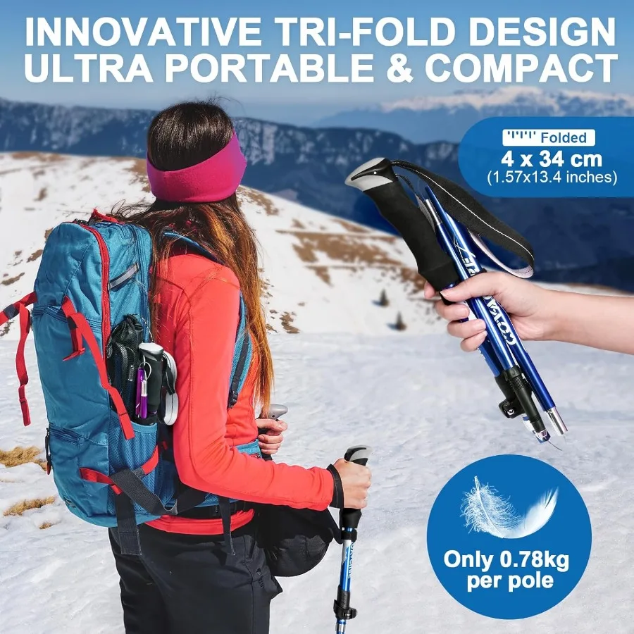 أقطاب رحلات السفاري Covacure أقطاب المشي لمسافات طويلة القابلة للطي - أعواد الرحلات من سبائك الألومنيوم 7075 مع نظام قفل سريع للطي تلسكوبي #2