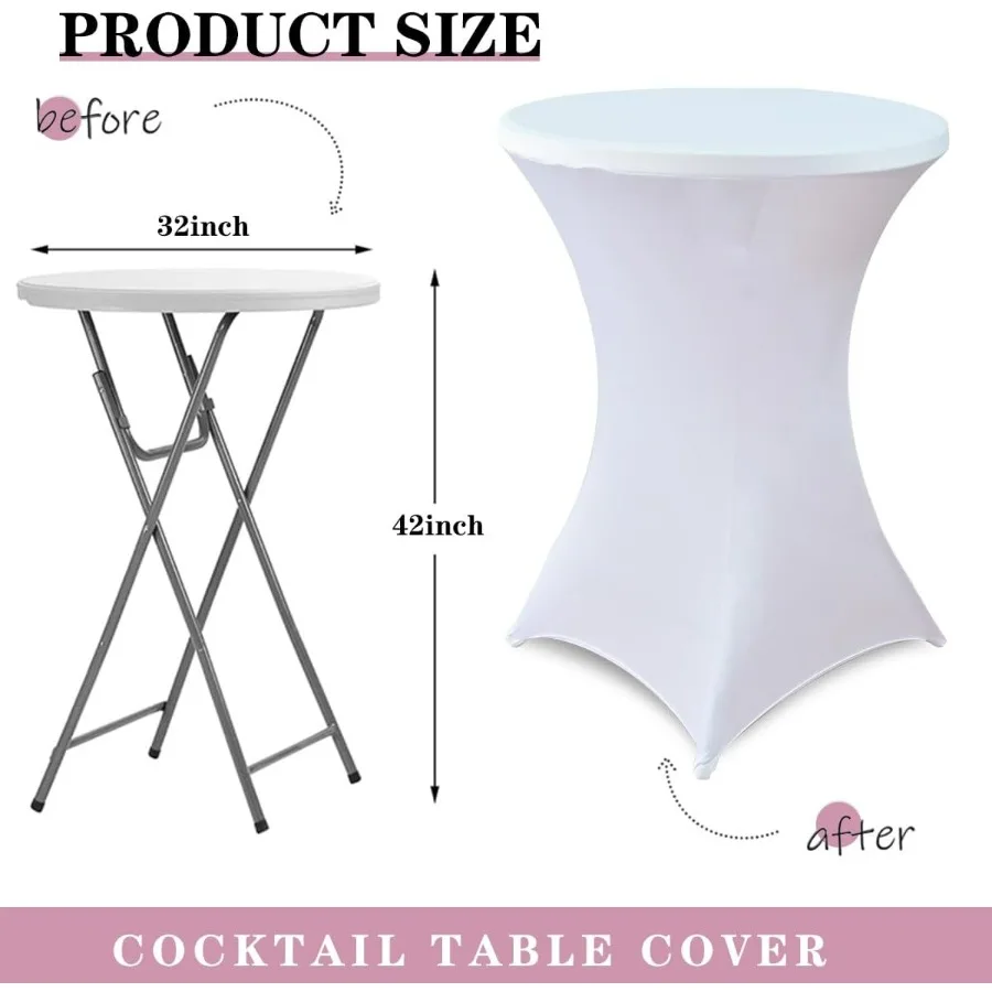10 عبوات من أغطية طاولات الكوكتيل المصنوعة من ألياف لدنة، ملابس طاولة مطاطية مستديرة هاي بوي للحفلات، البار، الزفاف، عيد الميلاد، الولائم (Whi) #2