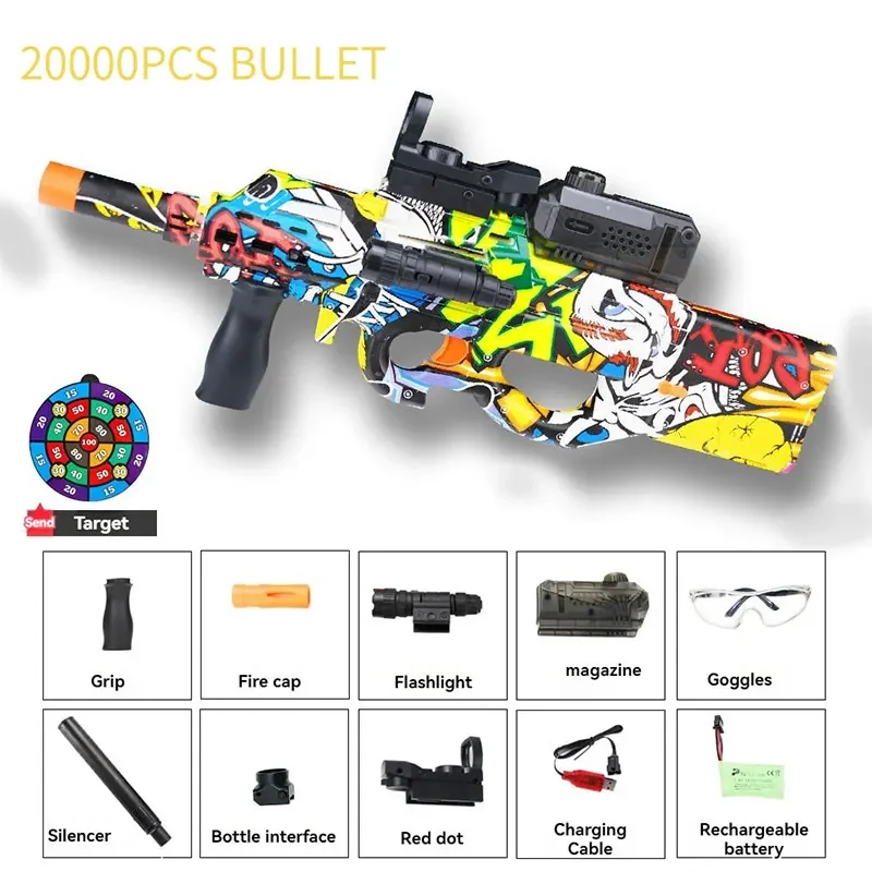 P90 Automatic Hydrogel Gun Toy Rifle Sniper Crystal Water Bomb Weapons Paintball Pneumatic Gun for Adults Kids Boys Outdoor Game