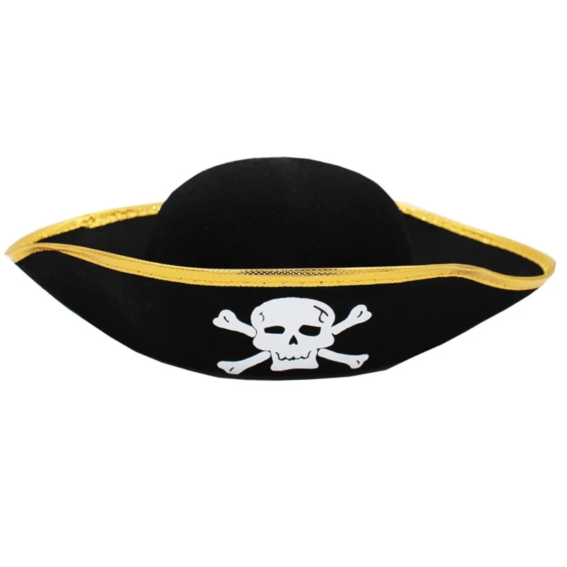 Y1UB Halloween Tricorn Hat Pirate Men Women Black Costume Cosplay Dress-up