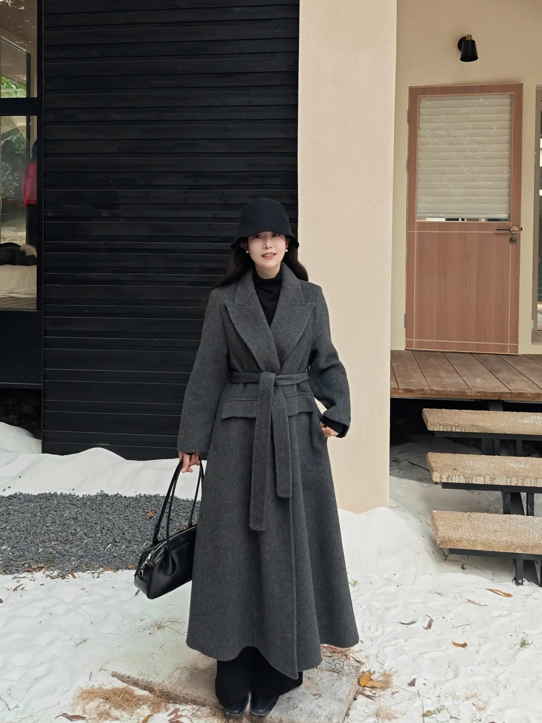 

2025 Cherry Vanilla Women's Woolen Coat Thiened A-Line Long Winter Outerwear Ele Faionable Wool Blend Jaet