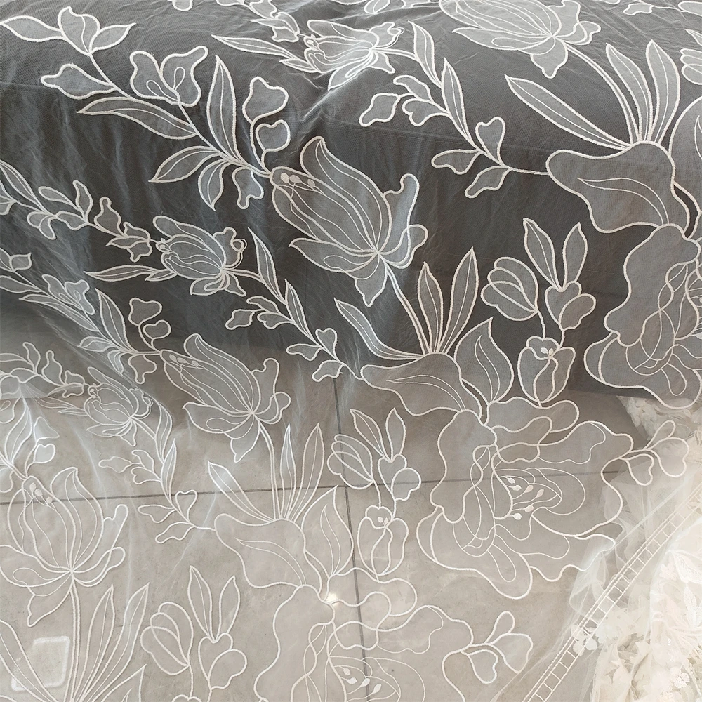 Spitze bestickter Stoff, High-End-Design, Handnähen, Hochzeitskleid, Modenschau, DIY, Weiß, Neu – Detail 7