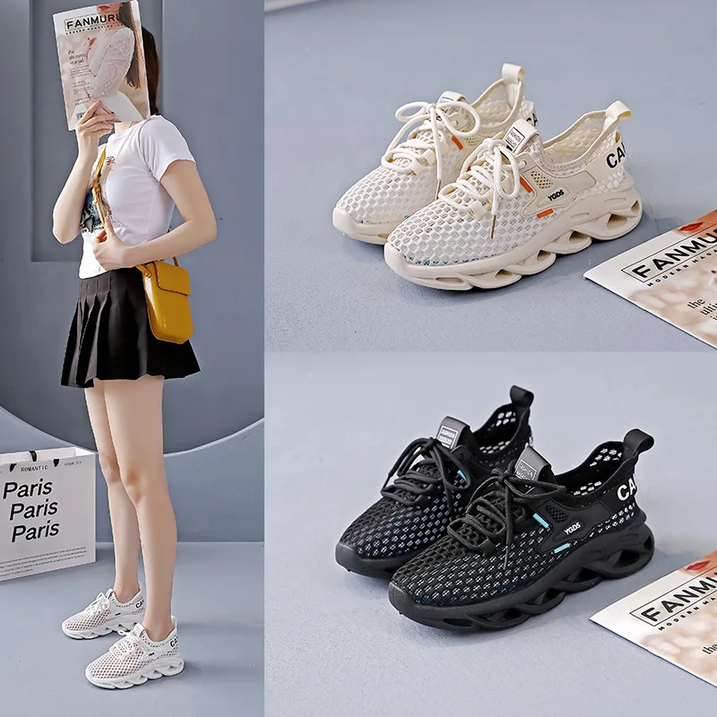 New Women Vulcanized Shoes with Fly Weave Anti Slip Casual Soft Sole and Mesh Surface Slimming and Walking Sports Shoes