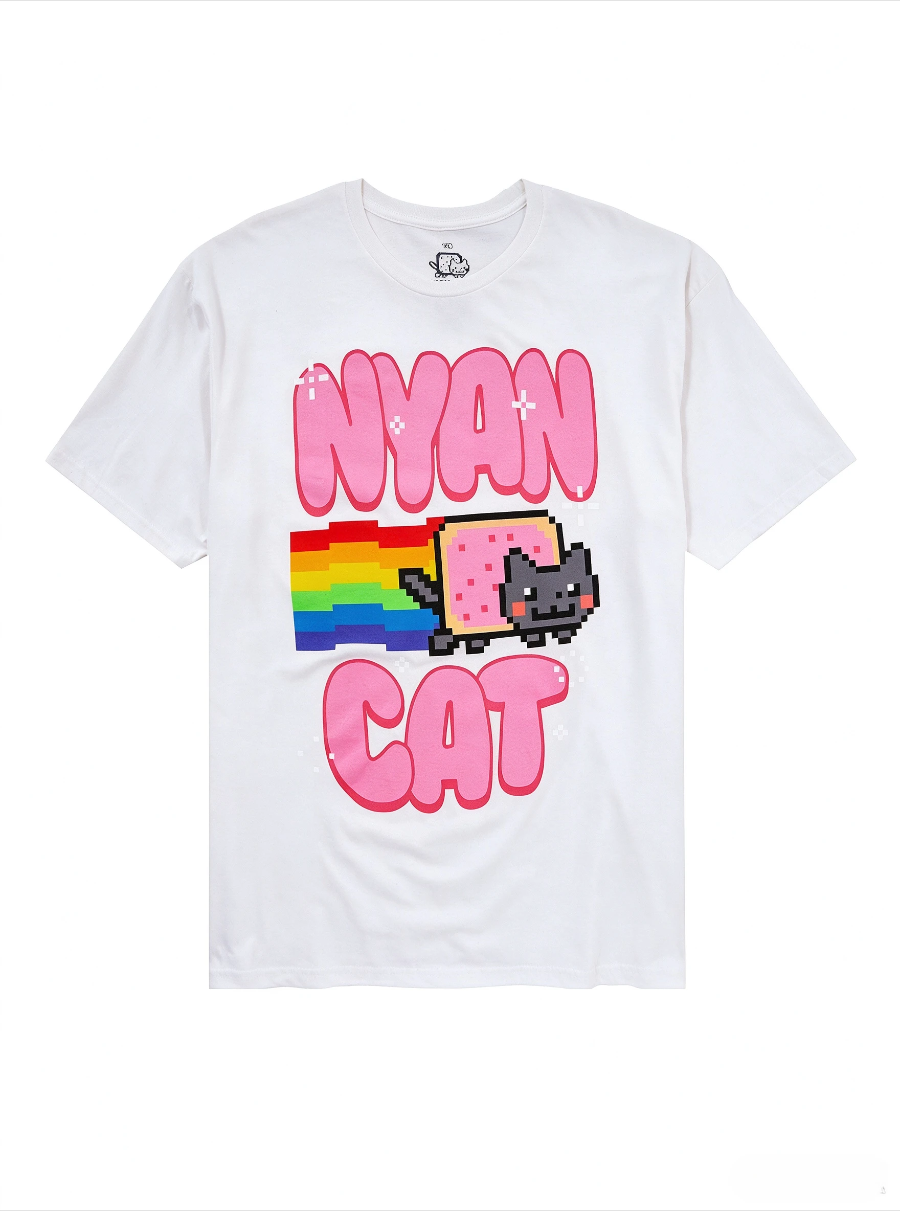 Nyan Cat Retro Pixel Graphic T Shirt Rainbow Pop Tart Cat Short Sleeve Tee Unisex Internet Meme Casual Fan Tops