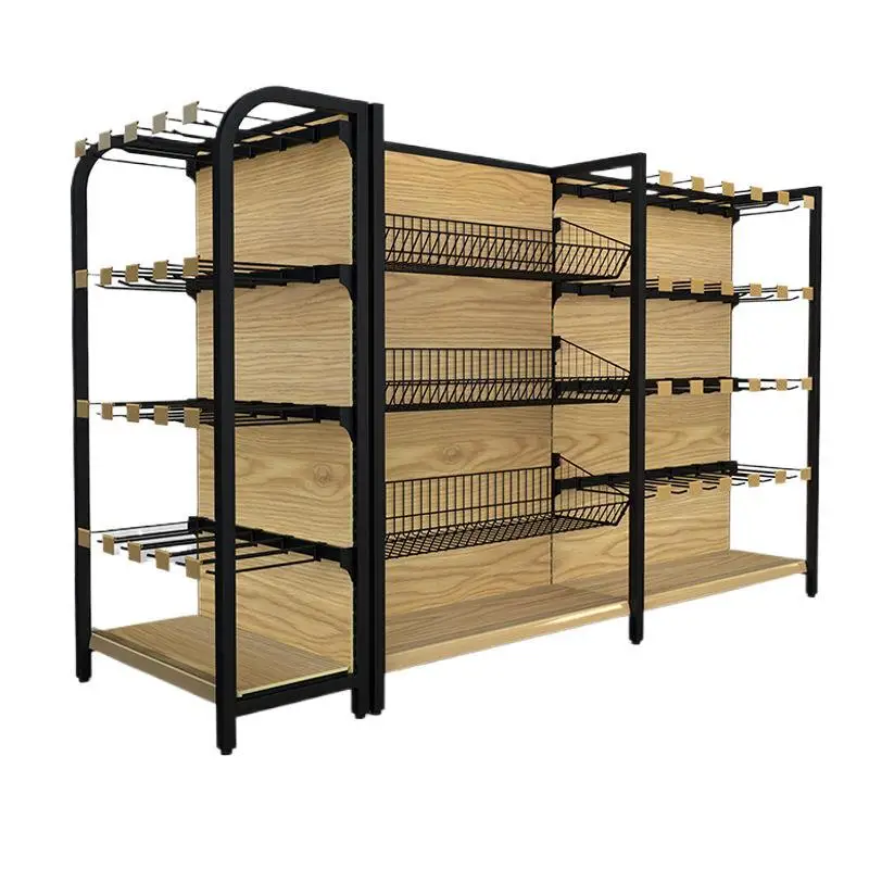 Supermarket shelves cold-rolled steel transfer wood grain belt hook hanging basket convenience store stationery store multi-laye