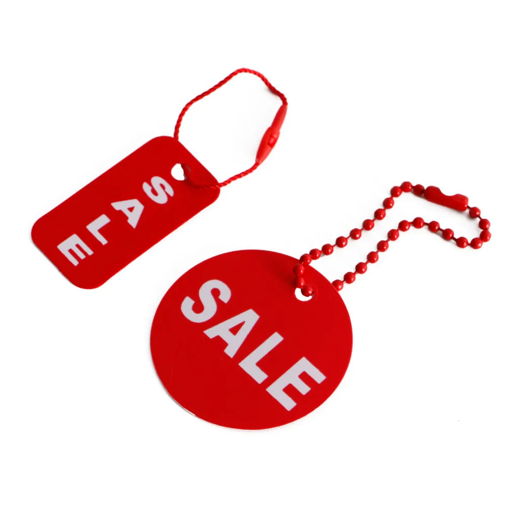 Round PVC Sale Tags, Reusable Plastic Discount Price Tag Shoes Hangtag Kid Dress Clothes Bag Label Promo Sign Card String Ticket