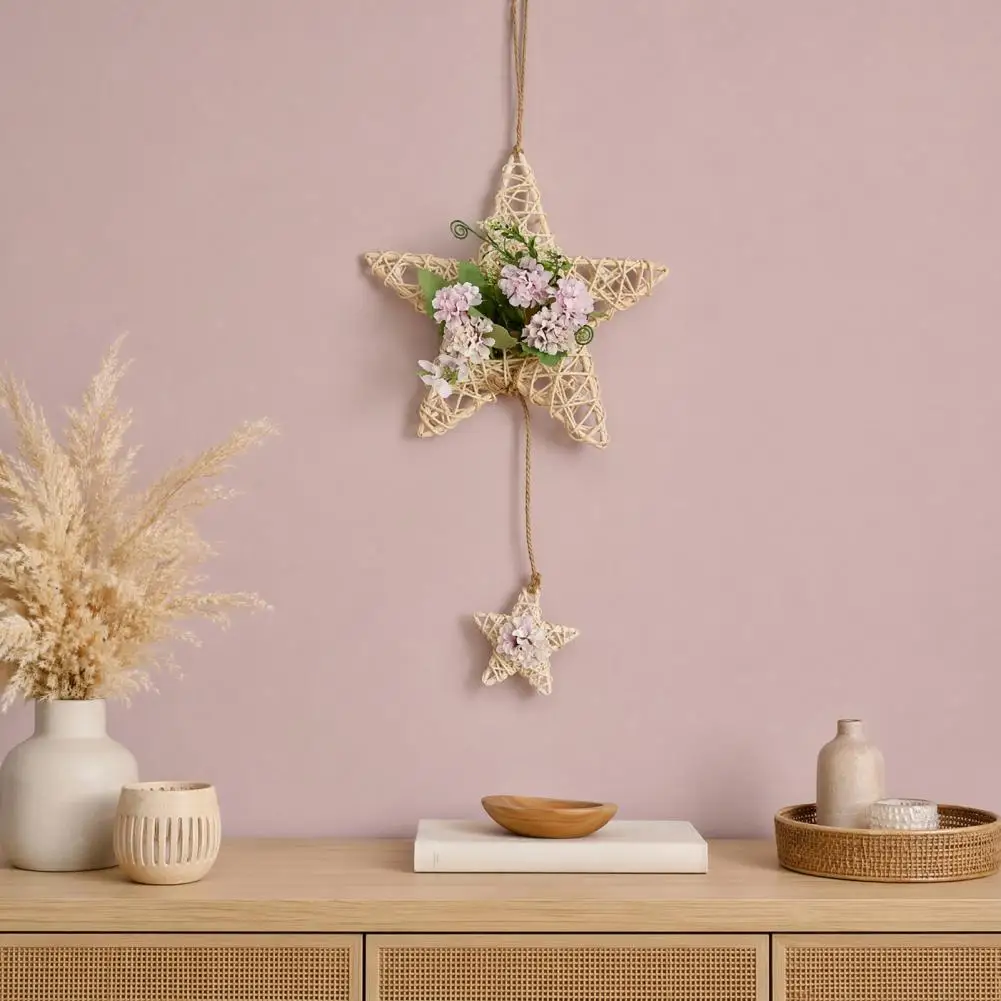Wreath Rattan Rings Decorations Rattan Ring Hanging Ornaments Rattan Five-pointed Star Hanging Ornaments Handcrafted for Family