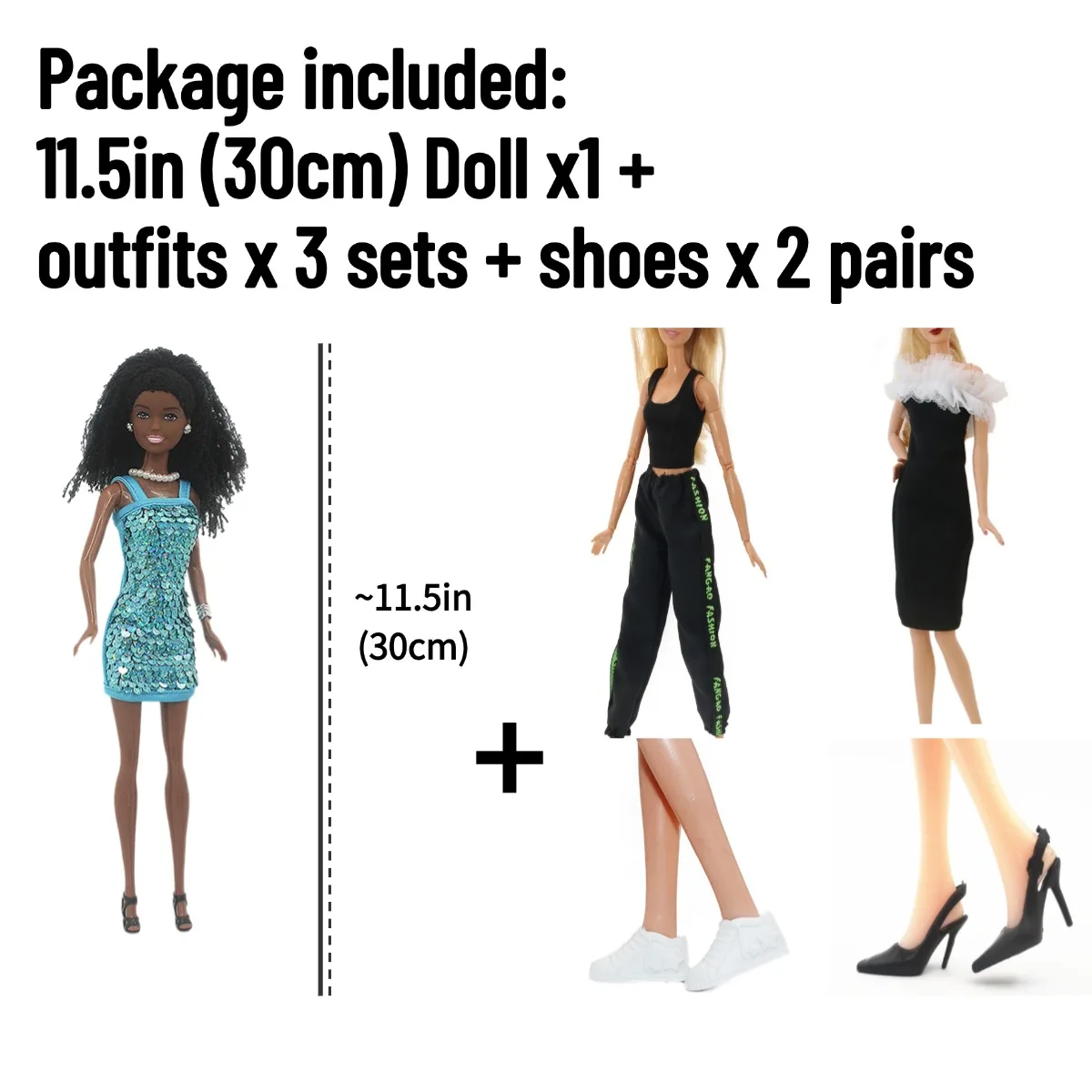 BJD Doll 11.5in 30cm with Outfits x3 sets and Shoes x 2 pairs - Movable Figure Model DIY Best Girl Gift Child Toys