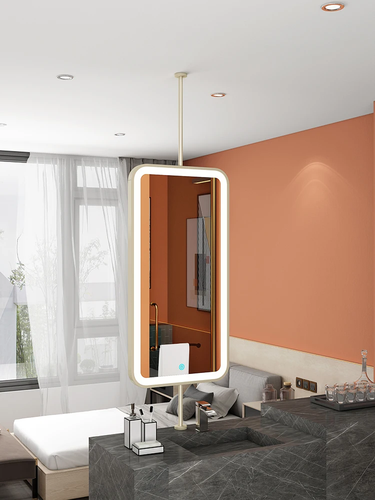 Square rounded suspender suspended mirror, homestay hotel bathroom mirror, illuminated bathroom mirror